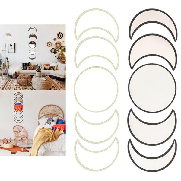 

moon shape wall decals, 5 pcs large removable acrylic mirror stickers for home living room bedroom decor (26.5cm diameter) mirrors