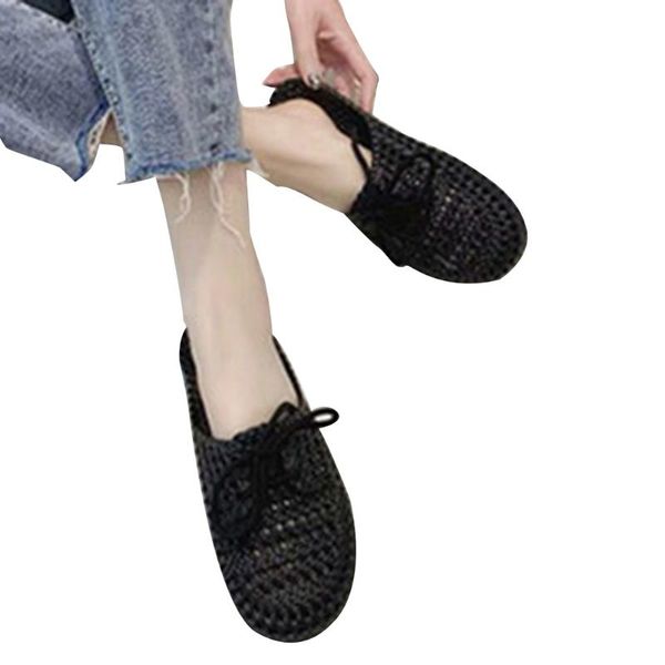 

slippers comfortable breathable casual closed toe hollow out women flat sandals -mx8, Black