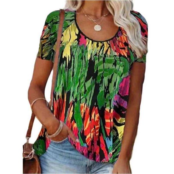 

summer t-shirt women short sleeve round neck ladies vintage print casual loose pullover female tee ropa mujer 210708, White