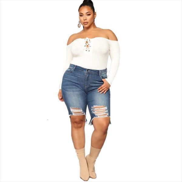 

l 5xl plus size denim women capri shorts casual ripped jeans summer knee length pants fashion drop, Black;white