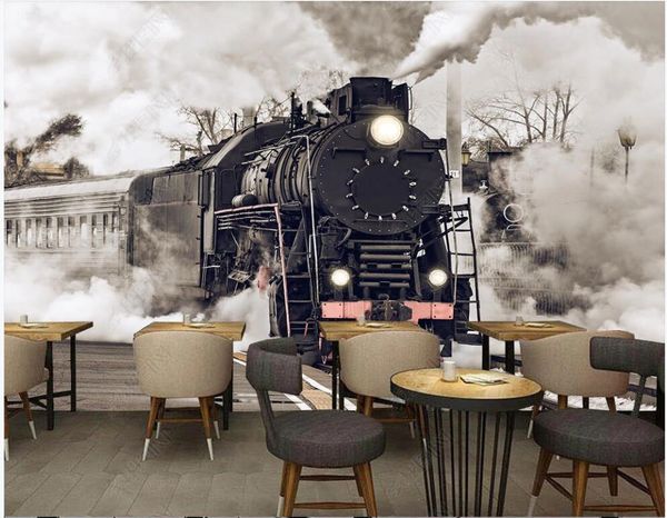 

custom murals 3d p wallpaper retro steam train track tooling living room decoration 3d wall murals wallpaper for walls in rolls