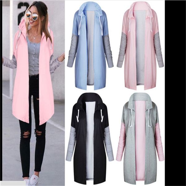 

bjr0women's hoody jacket long cardigans spring outerwear coats female 2020 autumn women fashion clothing patchwork casual long coat, Black;white