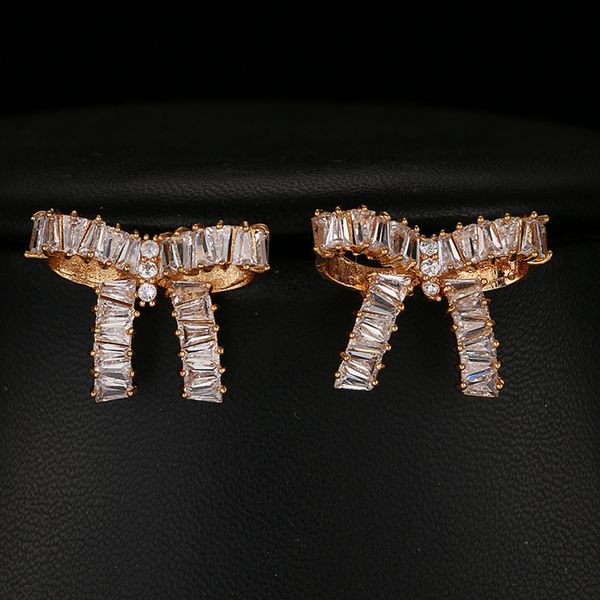 

korean women's bow earring knot micro inlaid zircon simple earrings japanese and jewelry, Golden