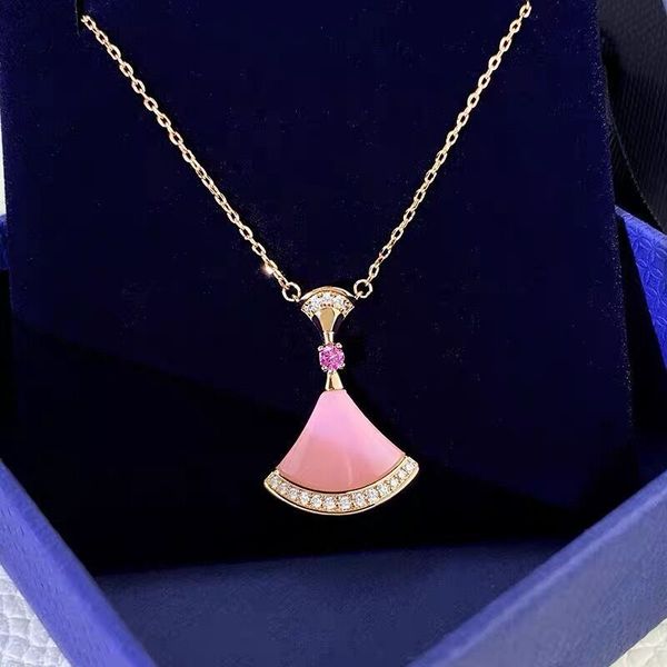 

design jewelry skirt necklace 925 plated 18k rose gold pink scallop small fan necklace for girlfriend pendant, Silver