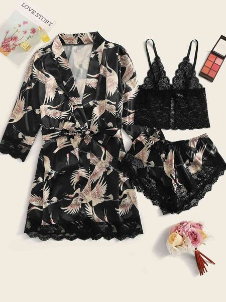 

women's sleepwear style fun underwear lace ee pajamas silk imitation suit home wear, Black;red