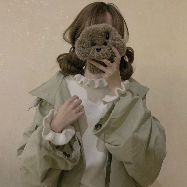 

sweaters women kawaii ruffles design college solid chic girls sweater all-match ulzzang simple soft long sleeve ladies knitwear, White;black