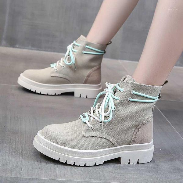 

boots women ankle 2021 spring autumn short high-winter woman punk motorcycle lace flat bottom single1, Black