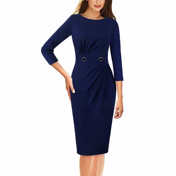

vfemage womens elegant ruched pleated buttons slim casual work business office party vestidos bodycon pencil sheath dress 212 g5vf#, Black;gray