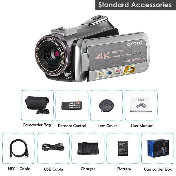 

professional video camera real 4k wifi 64x digital zoom 30fps night vision camcorder ordro az50 for live broadcast camcorders