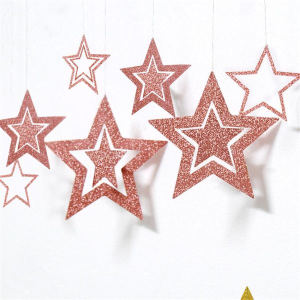

party decoration rose gold hollow star paper garlands hanging banner wedding christmas decorations kids birthday baby shower supplies