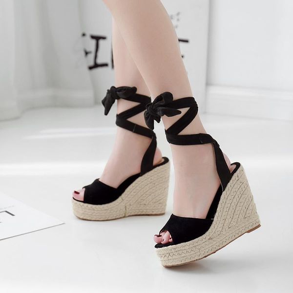 

summer roman style wedge women's sandals comfortable pumps shoes, Black