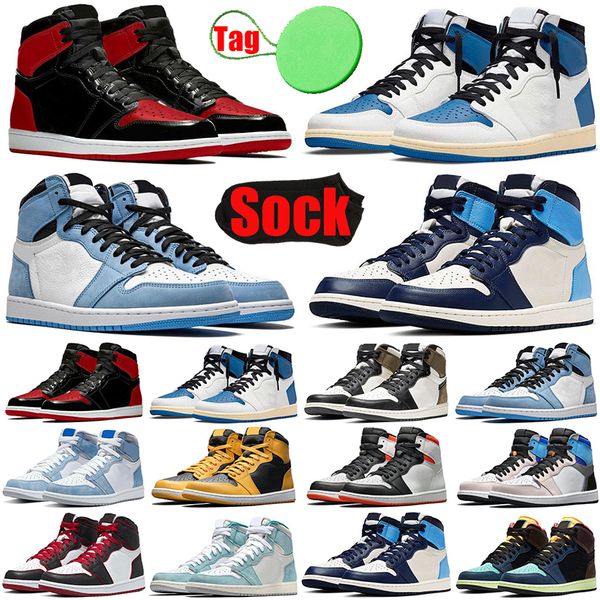 

with sock and tag 1 1s mens womens basketball shoes bred patent fragment university blue dark mocha shadow 2.0 pollen men trainers sports sn