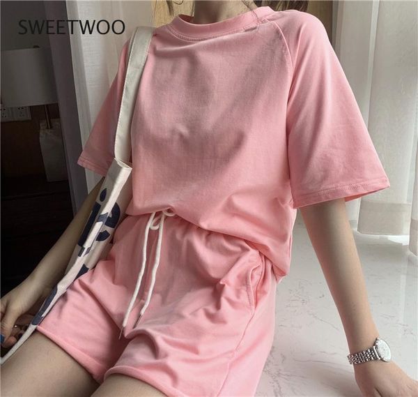 

summer ladies sports suit fashion short-sleeved shorts leisure fitness jogging two-piece gym clothing, White;black