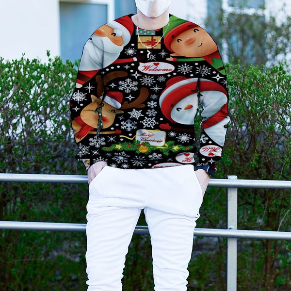 

men's christmas 3d printing long sleeve hoodless sweater elk smile santa pattern, White;black