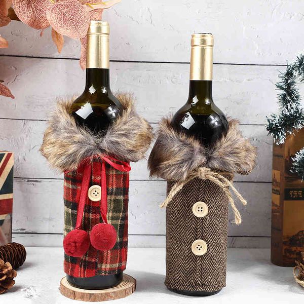 

christmas decorations new wine cover decorative bow hair collar red bottle