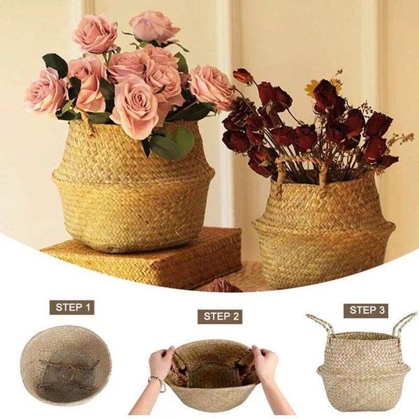 

storage baskets xifang seagrass wicker work rattan basket planting flower pot folding clothes laundry home garden belly mimbre