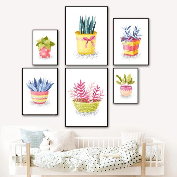 

paintings cartoon green plant leaves posters and prints wall art canvas painting nordic poster pictures for living room decor