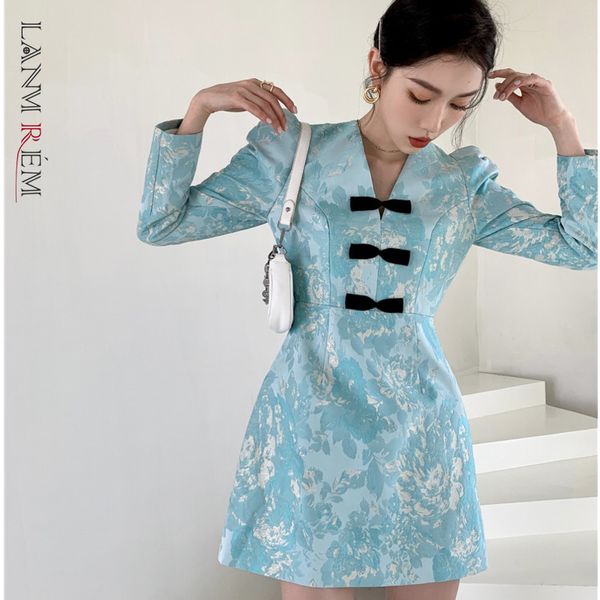

vintage blue dress slim elegant women printed long sleeve dresses spring summer female fashion clothes 2d1079 210507, Black;gray