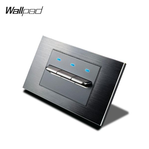 

smart home control us 3 gang toggle button light switch with led neon wallpad l3 black brushed metal frame 1 way 2 118*72mm