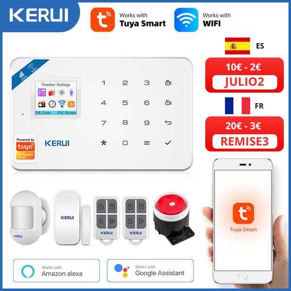 KERUI Tuya Smart WIFI GSM Sicherheit Alarm System Funktioniert Mit Alexa Hause Einbrecher Motion Detektor Rauch Tür Fenster Sensor IP kamera