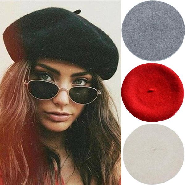 

berets vintage women hat winter autumn wool warm soft beret fashion wild female lady cap, Blue;gray