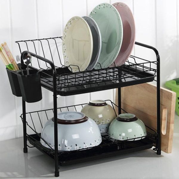 

bathroom storage & organization dish rack set 2-tier kitchen organizer tools plate spoon frame steel drain bowl shelf