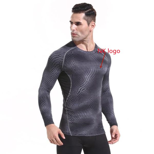 Impressão de cobra dos homens Tight-Fitting T-Cirts Impressão Esportes Basquetebol Correndo T-shirt Fitness Fitness Compressão Longa-Seca Rápida T-shirt Respirável