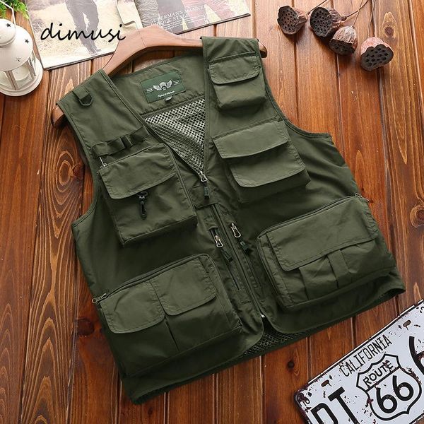

men's vests dimusi mens quick dry breathable multi pocket mesh vest sleeveless jackets man tactical outwear windreaker waistcoats 7xl, Black;white