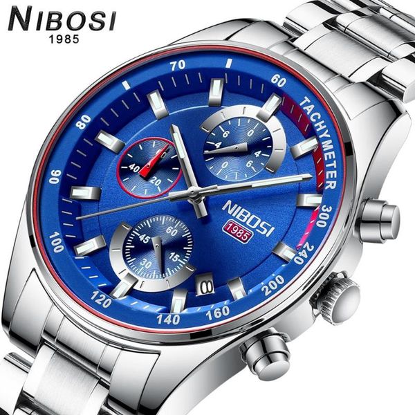 

wristwatches nibosi mens watches 2021 fashion military quartz clock watch steel men waterproof wristwatch relogio masculino, Slivery;brown