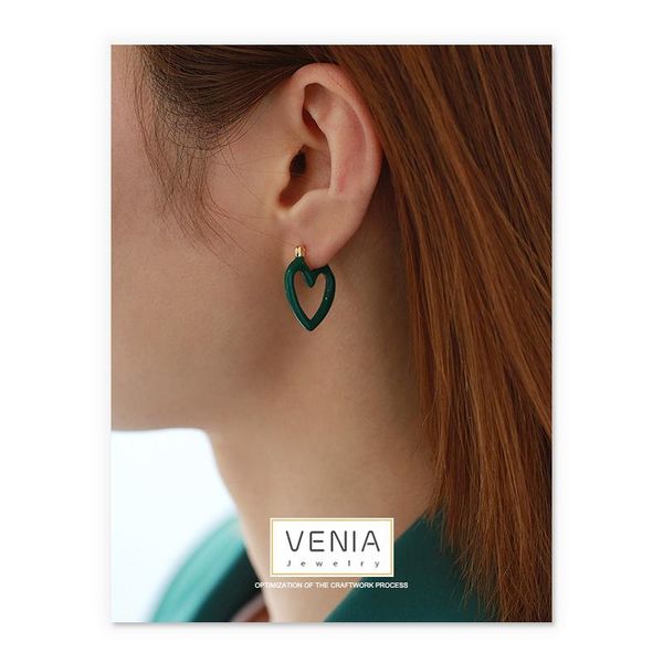 

hoop & huggie venia manual oil dripping gold plated copper heart shape stud earrings set blue green color love women jewelry, Golden;silver