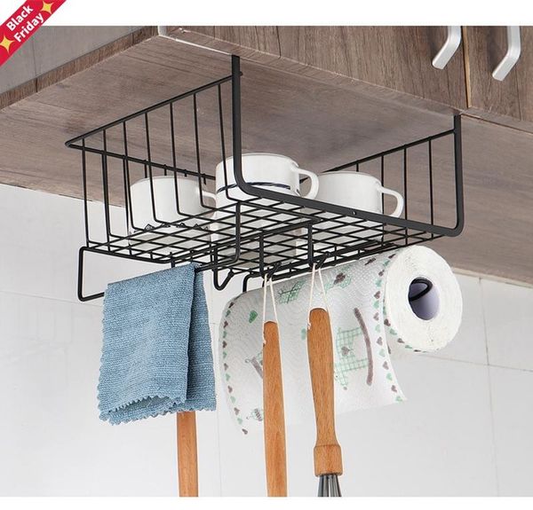 

kitchen storage basket hanging under shelf iron cabinet tableware organizer dish rack holder with stretch hook & organization