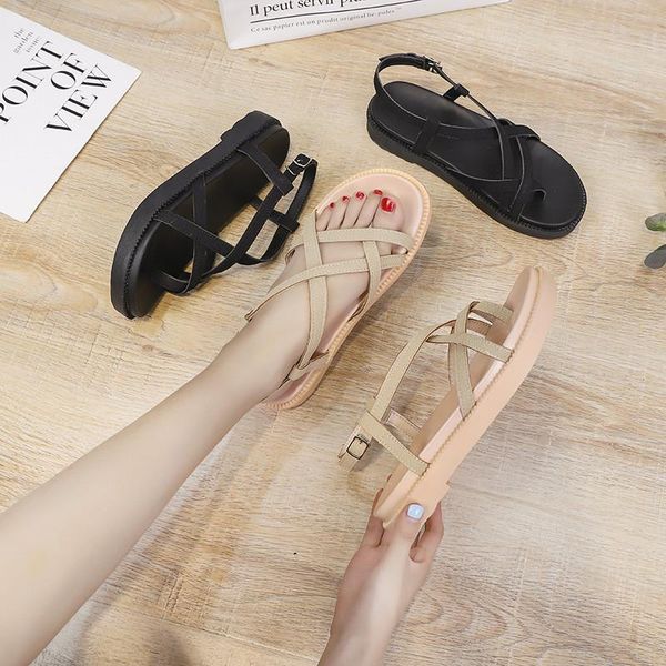 

corporis 2021 summer shoes women sandals buckle casual ladies flat with female simple, Black