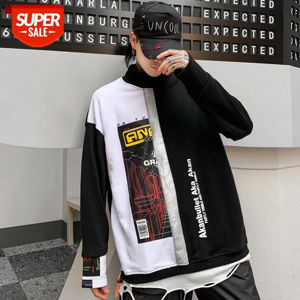 

brand men's sweater super fire printing round neck fake two-piece #sl7c, Black