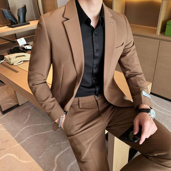 

spring men's suit korean slim one button two piece bridegroom's dress no iron formal casual suits & blazers, White;black