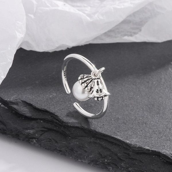 

cluster rings ventfille 925 sterling silver fringed pearl flower ring adjustable size girl jewelry gifts, Golden;silver