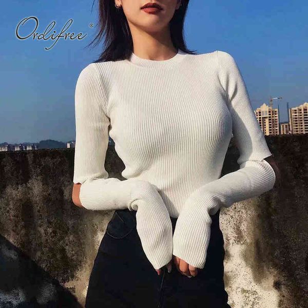 

autumn winter women sweaters and pullovers knitted long sleeve slim basic sweater casual jumper pull femme 210415, White;black