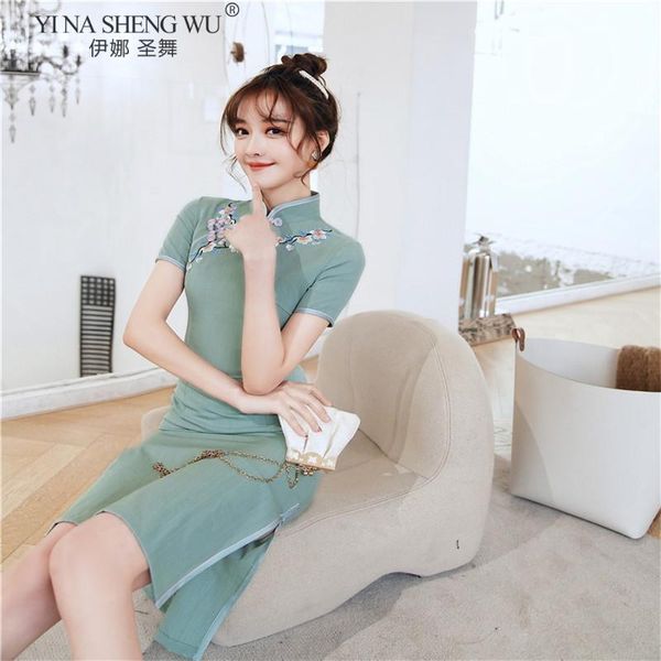 

embroidery cheongsam women daily the style is elegant temperament self-cultivation summer chinese dress traditional clothing ethnic, Red