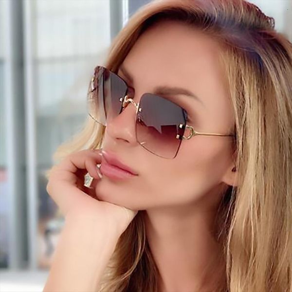 

fashion brown square sunglasses women street shades rimless eyewear gradient brand ladies metal uv, White;black