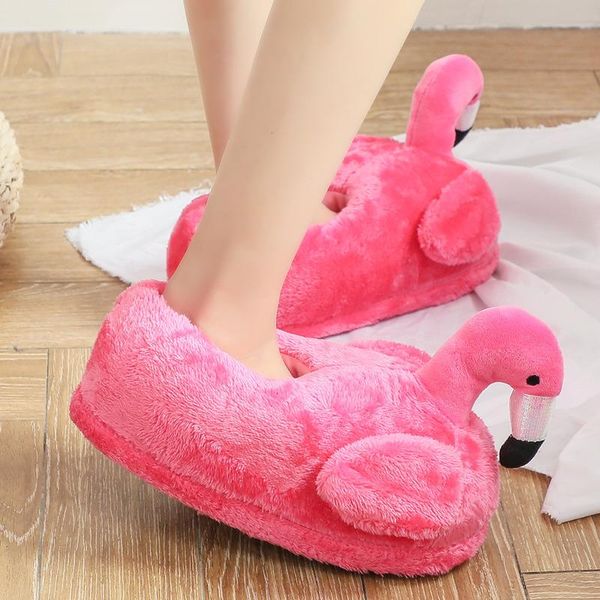 

slippers winter warm couple furry plush animales funny cotton shoes women soft indoor cute bird cartoon, Black