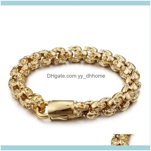 

link, jewelrylink, chain hiphop rocker jewelry skull men bracelet man gold shiny stainless steel mens biker skeleton bracelets for mans 7.28, Black