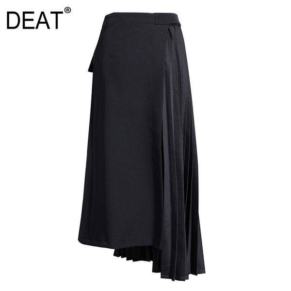 

high waist half-body black long asymmetric ruched knee length skirt women fashion tide spring autumn gx902 210421