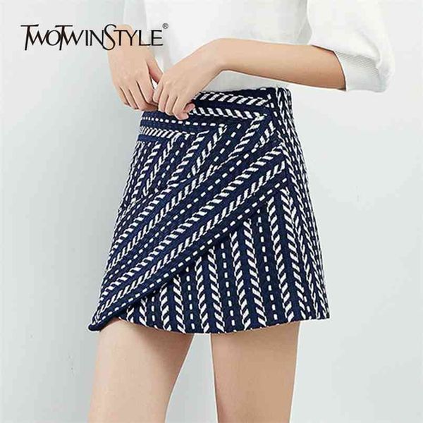 

woolen a line skirt for women striped asymmetrical patchwork bodycon mini skirts female autumn fashion clothes 210521, Black