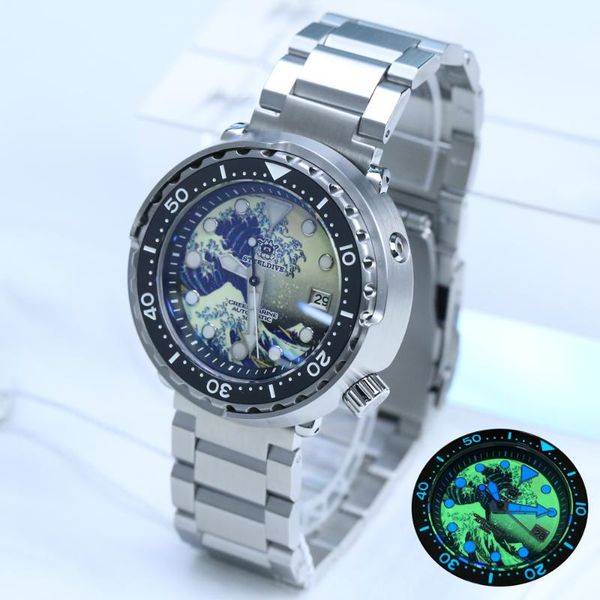 

tuna dive watches men automatic mechanical watch sapphire nh35 diver c3 luminous diving man wristwatches, Slivery;brown
