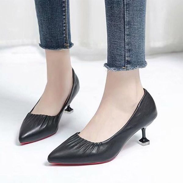 

dress shoes high heels basic pumps woman ol work female slip on thin pointed toe boat 76n97, Black