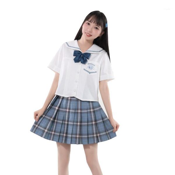 

women's blouses & shirts japanese preppy style cartoon embroidery shirt korean fashion crop jk uniform harajuku short sleeve women clot, White