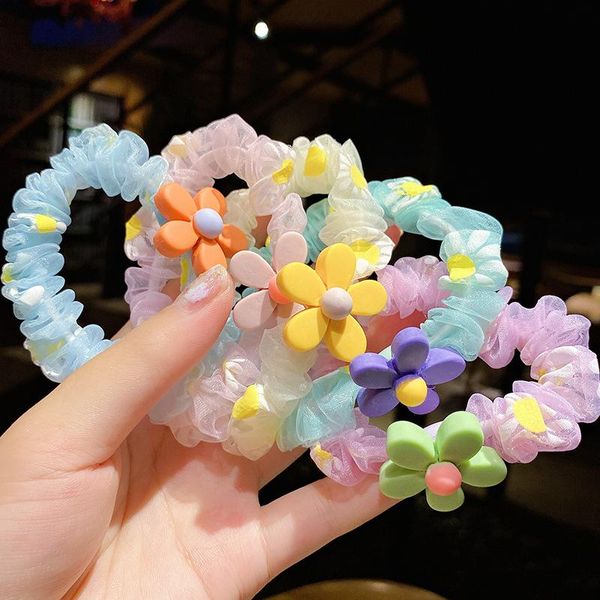 

transparent tulle lace flower fruit animal eslatic hair rubber bands scrunchies ties acessories for girls kids children accessories, Slivery;white
