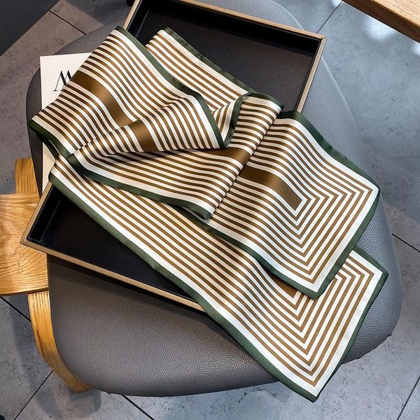 

scarves 2021 stripe silk scarf women luxury neckerchief summer headband female hair kerchief scarfs hairband neck for ladies, Blue;gray