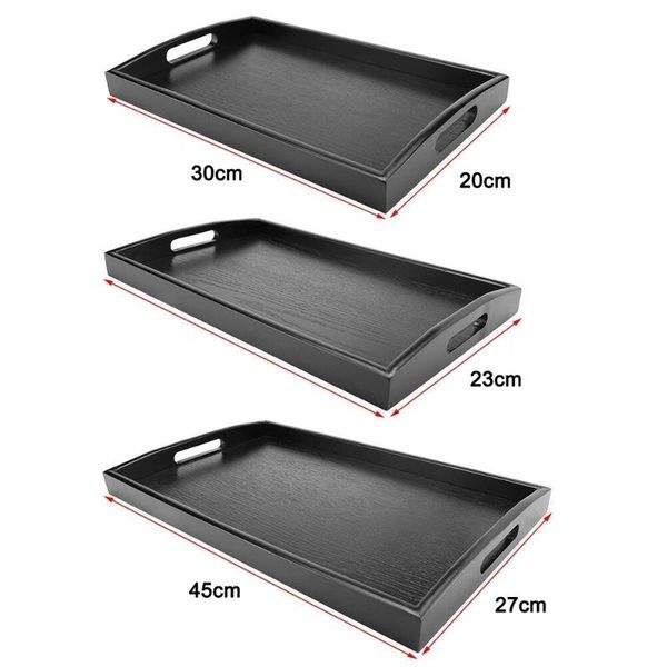 

dishes & plates serving tray large black wood rectangle butler breakfast trays with handles easy to grip stsf666