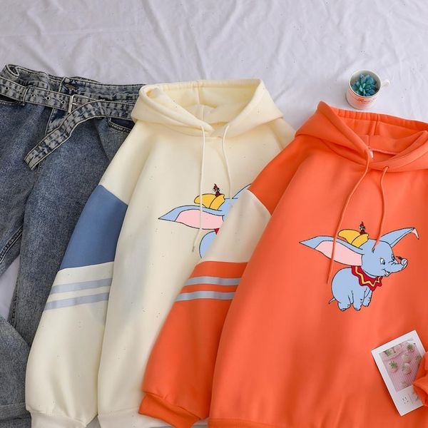 

the flying elephant printed funny women sweatshirts long sleeve casual streetwear thicken, Black