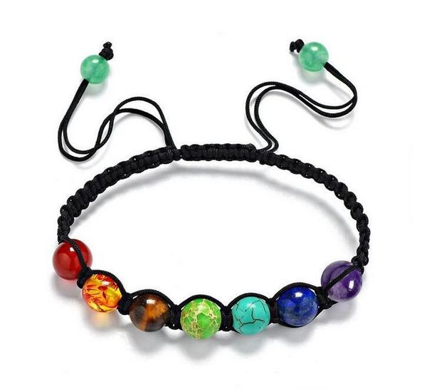 NUOVO 8mm Chakra Perline Braccialetti Regolabile Corda intrecciata Guarigione Bracciale turchese per uomo Donna Pietre di preghiera Reiki Polsino del braccio DHL all'ingrosso